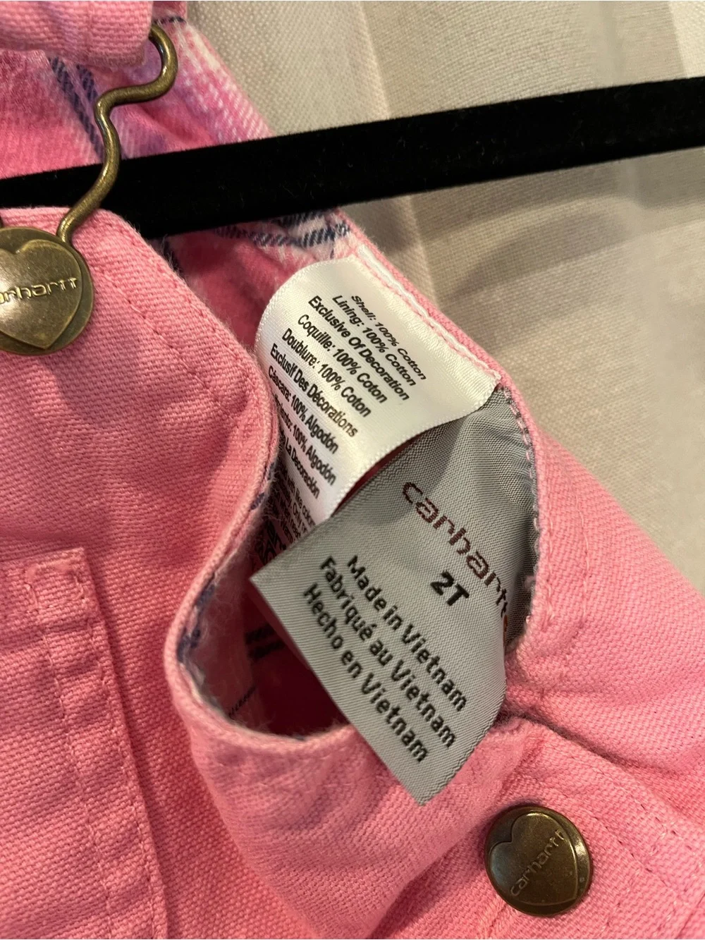 Carhartt Kids Pink Canvas Overalls with Chest Pocket